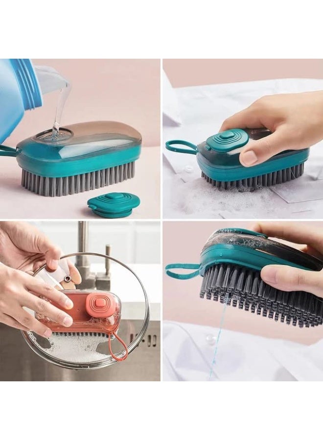 فرشاة تنظيف هيدروليكية متعددة الوظائف مع موزع سائل أوتوماتيكي، فرشاة غسيل وغسل أطباق بشعيرات ناعمة للأحذية والأحواض والمقالي وتنظيف المطبخ والحمام، تصميم مريح مانع للانزلاق، أزرق - Image 2