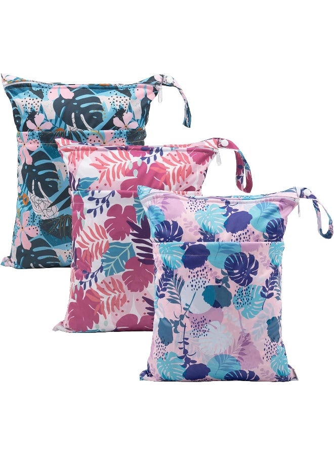 babygoal Babygoal Wet Dry Bags for Baby Cloth Diapers, Washable Travel Bags, Beach, Pool, Gym Bag for Swimsuits & Wet Clothes with Two Zippered Pockets 3 Pack  - Image 1