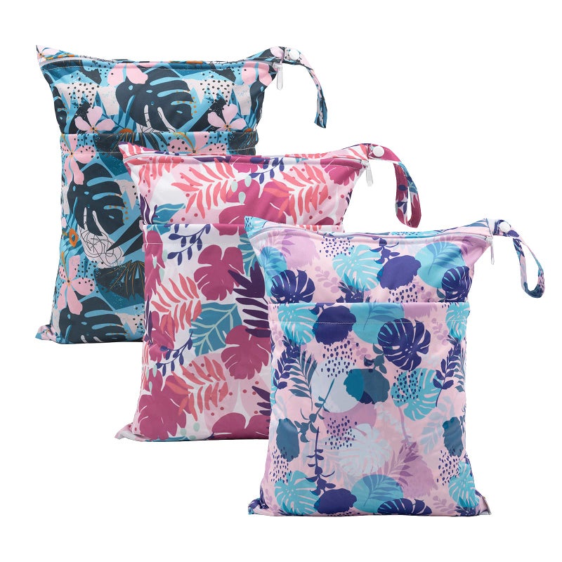 babygoal Wet Dry Bags for Baby Cloth Diapers, Washable Travel Bags, Beach, Pool, Gym Bag for Swimsuits & Wet Clothes with Two Zippered Pockets 3 Pack, 3LN19 - Image 1