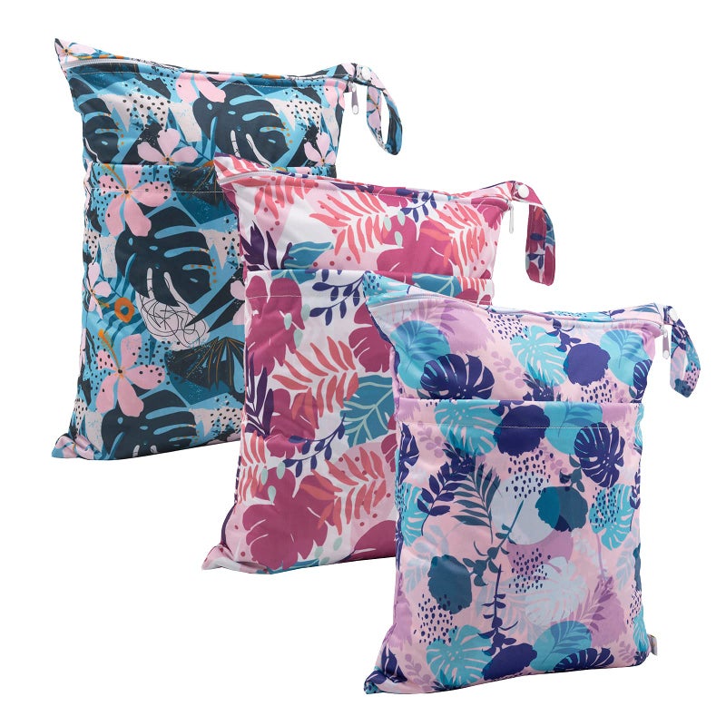 babygoal Wet Dry Bags for Baby Cloth Diapers, Washable Travel Bags, Beach, Pool, Gym Bag for Swimsuits & Wet Clothes with Two Zippered Pockets 3 Pack, 3LN19 - Image 4