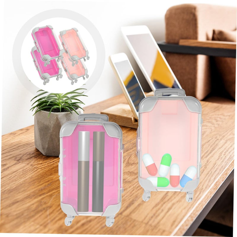 4 Pcs Mini Suitcase Makeup Organizer Travel Portable Case For Women Black - Image 3
