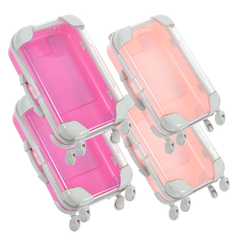 4 Pcs Mini Suitcase Makeup Organizer Travel Portable Case For Women Black - Image 2