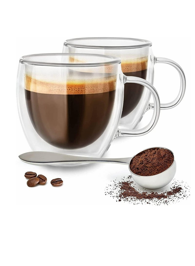 كول بيبي طقم قهوة زجاجي من كول بيبي مكون من قطعتين - كوب زجاجي معزول بجدار مزدوج مع مقبض، كوب قهوة يومي مثالي لماكينات الإسبريسو والقهوة (250 مل) - Image 1