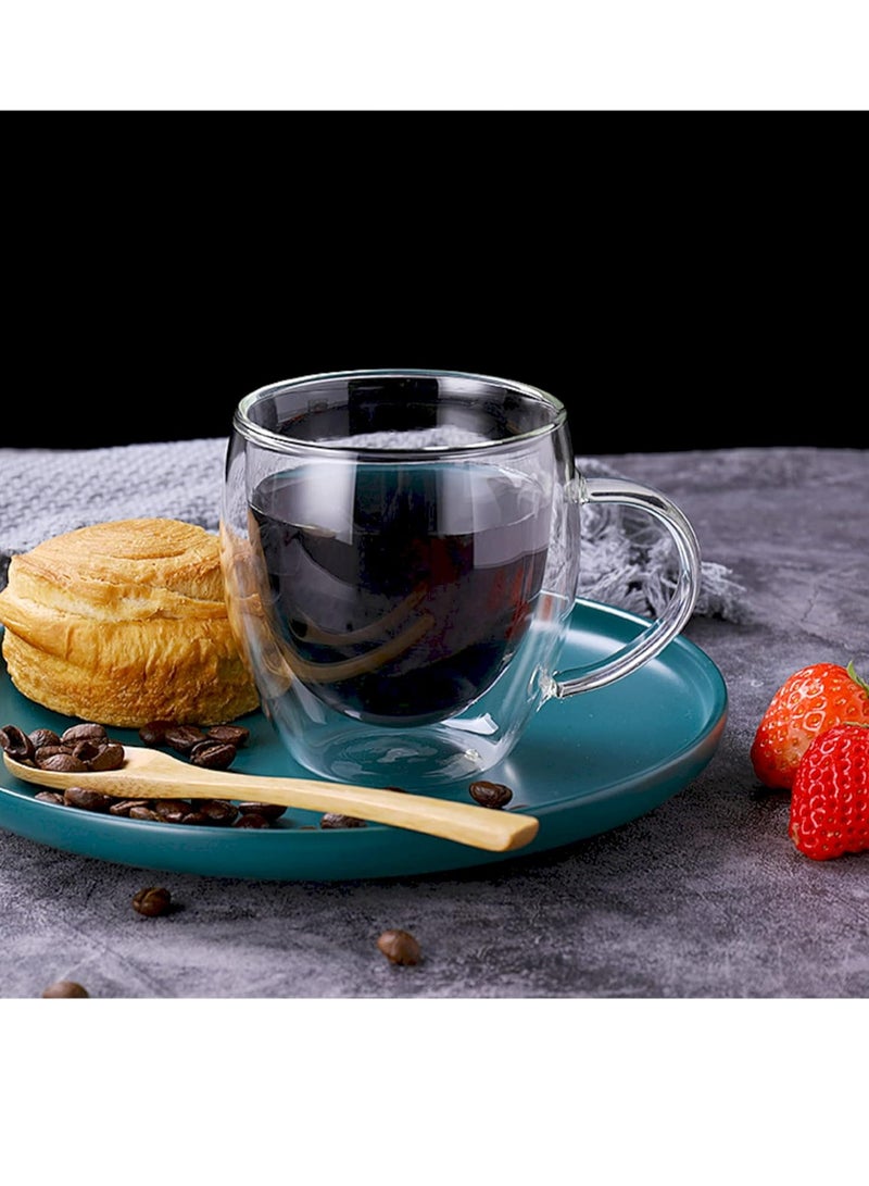 كول بيبي طقم قهوة زجاجي من كول بيبي مكون من قطعتين - كوب زجاجي معزول بجدار مزدوج مع مقبض، كوب قهوة يومي مثالي لماكينات الإسبريسو والقهوة (250 مل) - Image 3