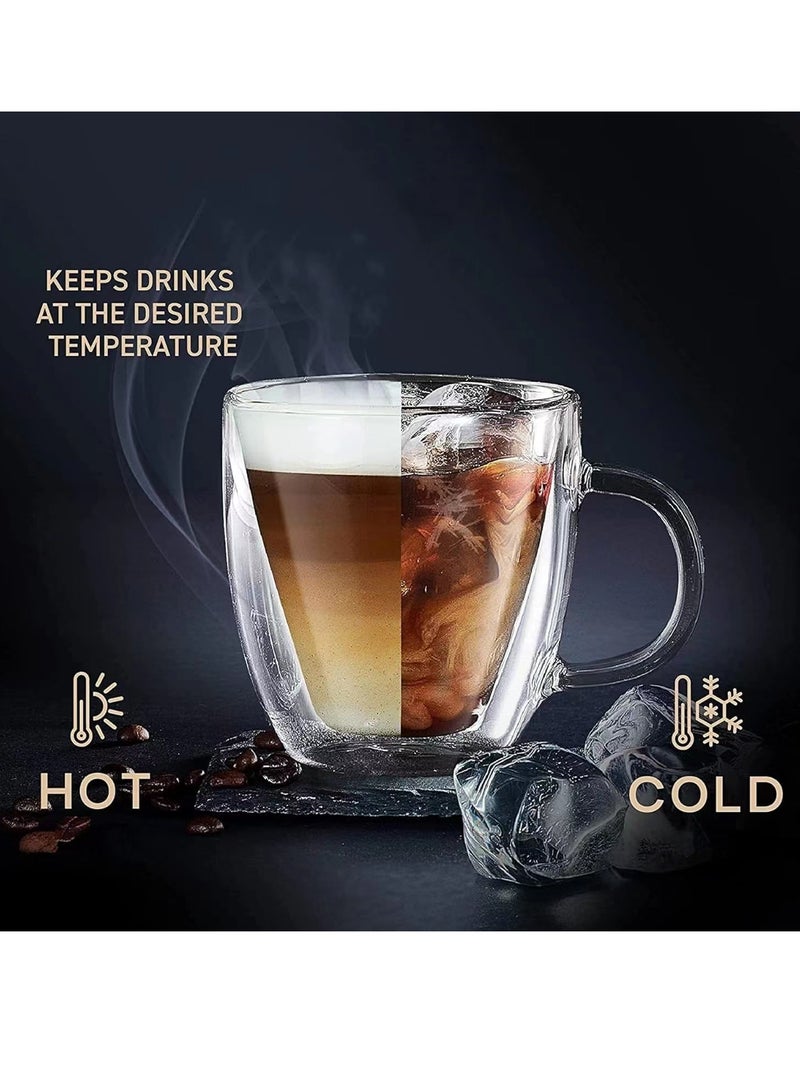 كول بيبي طقم قهوة زجاجي من كول بيبي مكون من قطعتين - كوب زجاجي معزول بجدار مزدوج مع مقبض، كوب قهوة يومي مثالي لماكينات الإسبريسو والقهوة (250 مل) - Image 4