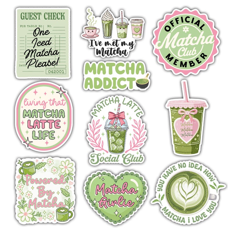 VOTANTA 10 Pcs 3 inch Matcha Lover Stickers Pack Cute Green Tea Sticker Funny Motivational Quotes Decals Aesthetic Matcha Latte Gifts Decoration for Laptops Phones Bottles - Image 3