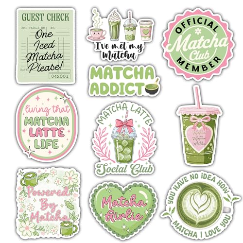 VOTANTA 10 Pcs 3 inch Matcha Lover Stickers Pack Cute Green Tea Sticker Funny Motivational Quotes Decals Aesthetic Matcha Latte Gifts Decoration for Laptops Phones Bottles - Image 1