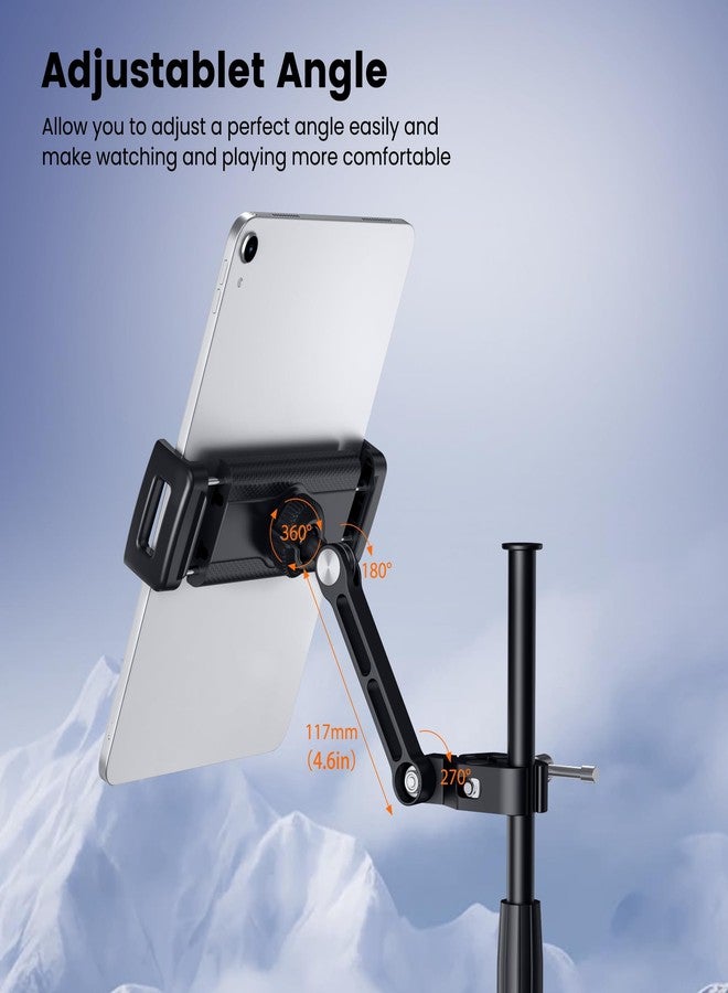 CreaDream Tablet Holder for Microphone Stand, Aluminum Mic Music Stand Holder Mount for Phone and iPad, Adjustable Tablet Holder Compatible with Devices from 4.7 to 13 inch Tablets & Smartphones - Image 4
