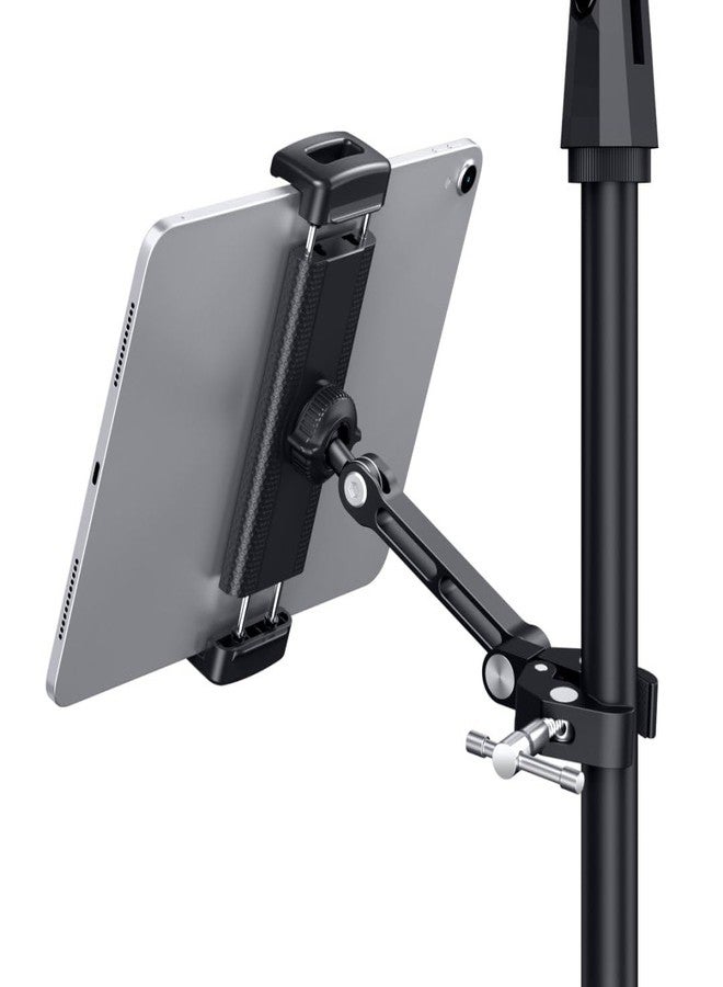 CreaDream Tablet Holder for Microphone Stand, Aluminum Mic Music Stand Holder Mount for Phone and iPad, Adjustable Tablet Holder Compatible with Devices from 4.7 to 13 inch Tablets & Smartphones - Image 1