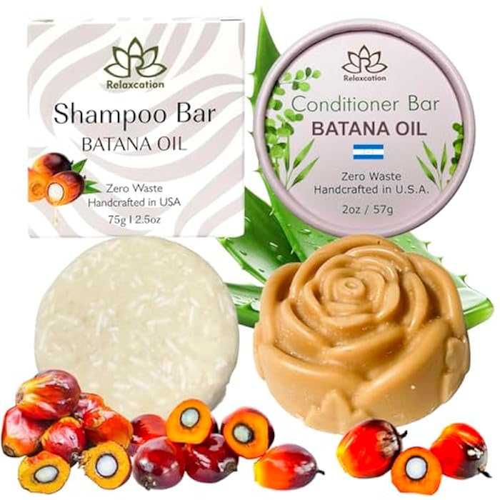 Relaxcation MADE IN USA Batana Oil Solid Shampoo Bar and Conditioner Bar for Hair Growth, Reduces Hair Loss, Hydrates Dry Hair, Improves Scalp Health Handcrafted in USA, Travel-Friendly - Image 1