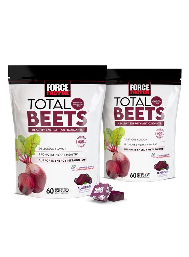 Force Factor Total Beets Soft Chews with Beetroot, Nitrates, L-Citrulline, Grapeseed Extract, & Antioxidants, Healthy Energy Supplement with Elite Ingredients for Heart, Superfood, 120 Count, 2-Pack - Image 1