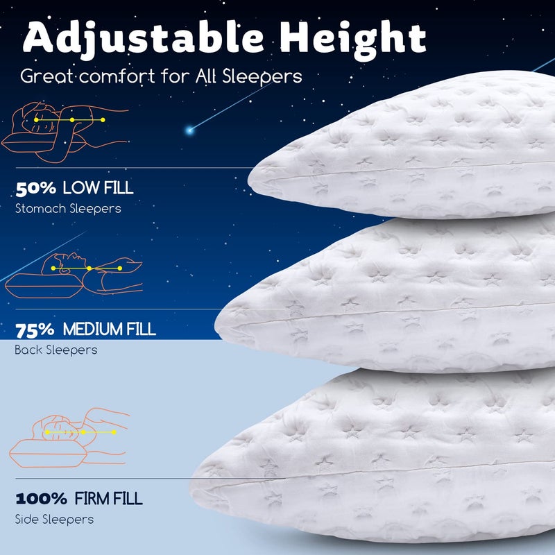 KUCEY Cooling Side Sleeper Pillow for Neck and Shoulder Pain, Luxury Shredded Memory Foam Curved Bed Pillows for Sleeping Set of 2- Adjustable King Size- Washable Cover Crescent White - Image 2