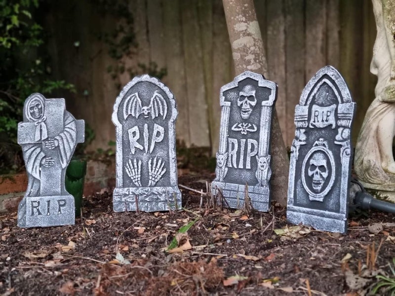 Boo Set of 4 Tombstones Gravestone  Grave Headstones Rip Halloween Party Polystyrene Decorations Prop Graveyard