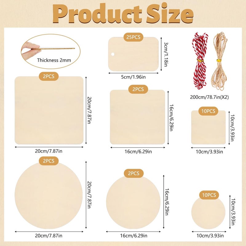 Meetory 53 Pack Unfinished Wood Squares for Crafts,4 Different Size Wood Square Slices Cutouts for DIY Arts Craft Project, Pyrography Art, Painting Writing and Decoration(7.8", 6.3", 4", 2") - Image 3
