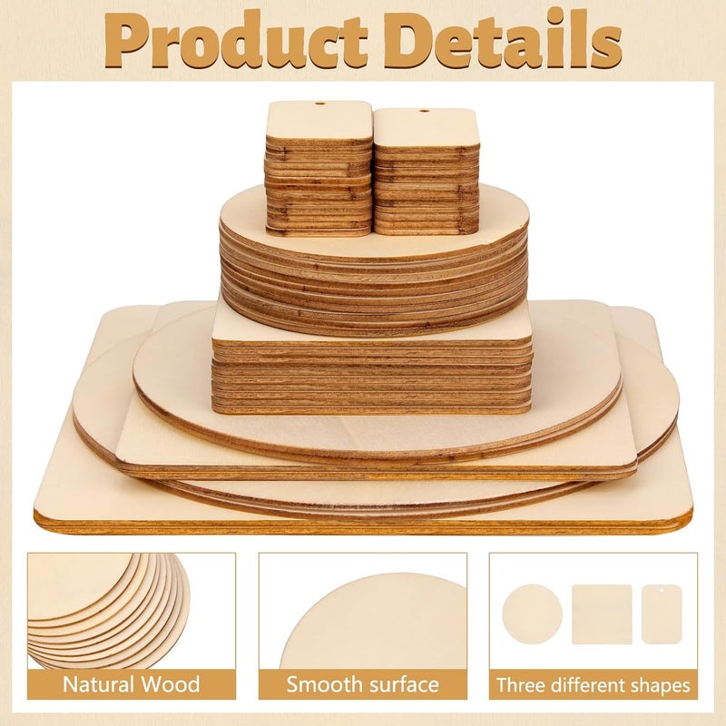 Meetory 53 Pack Unfinished Wood Squares for Crafts,4 Different Size Wood Square Slices Cutouts for DIY Arts Craft Project, Pyrography Art, Painting Writing and Decoration(7.8", 6.3", 4", 2") - Image 2
