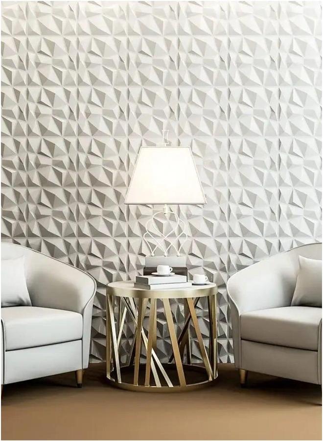 12 Pcs 3D Wall Panel Texture PVC Wallpaper Diamond Design Decorative Cover For Living Room Lobby Bedroom Office Material White Each 30x30cm
