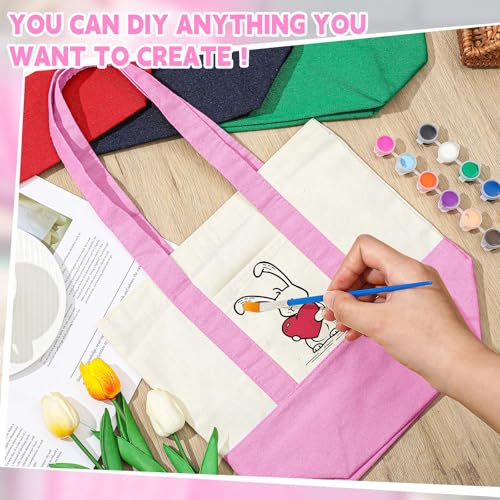 Amylove Mini Canvas Tote Bag with Pockets Duty Canvas Sublimation Blank Small Bag Mini Reusable Tote for Crafts DIY9 X 8Pastel Pink Color1 Pcs - Image 3