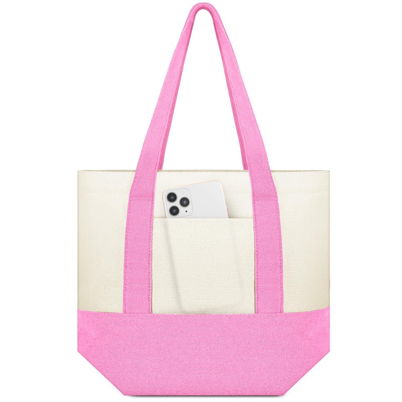 Amylove Mini Canvas Tote Bag with Pockets Duty Canvas Sublimation Blank Small Bag Mini Reusable Tote for Crafts DIY9 X 8Pastel Pink Color1 Pcs - Image 2