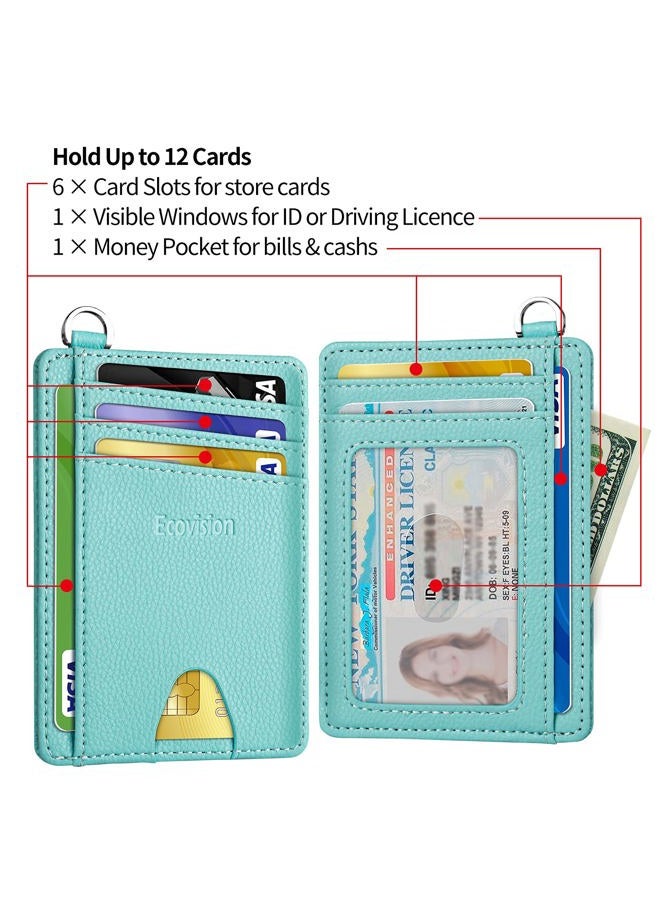 EcoVision Slim Minimalist Front Pocket Wallet, RFID Blocking Credit Card Holder Wallet with Detachable D-Shackle for Men Women, 1 Litchi Ocean Blue, M, Fashionable - Image 5
