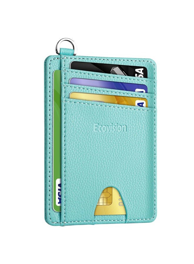 EcoVision Slim Minimalist Front Pocket Wallet, RFID Blocking Credit Card Holder Wallet with Detachable D-Shackle for Men Women, 1 Litchi Ocean Blue, M, Fashionable - Image 1