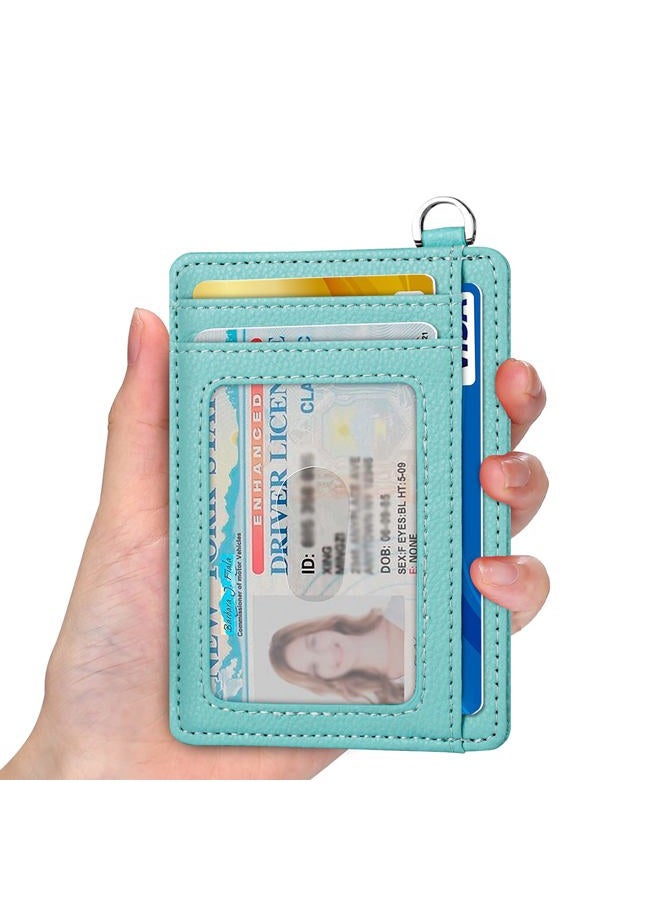 EcoVision Slim Minimalist Front Pocket Wallet, RFID Blocking Credit Card Holder Wallet with Detachable D-Shackle for Men Women, 1 Litchi Ocean Blue, M, Fashionable - Image 2