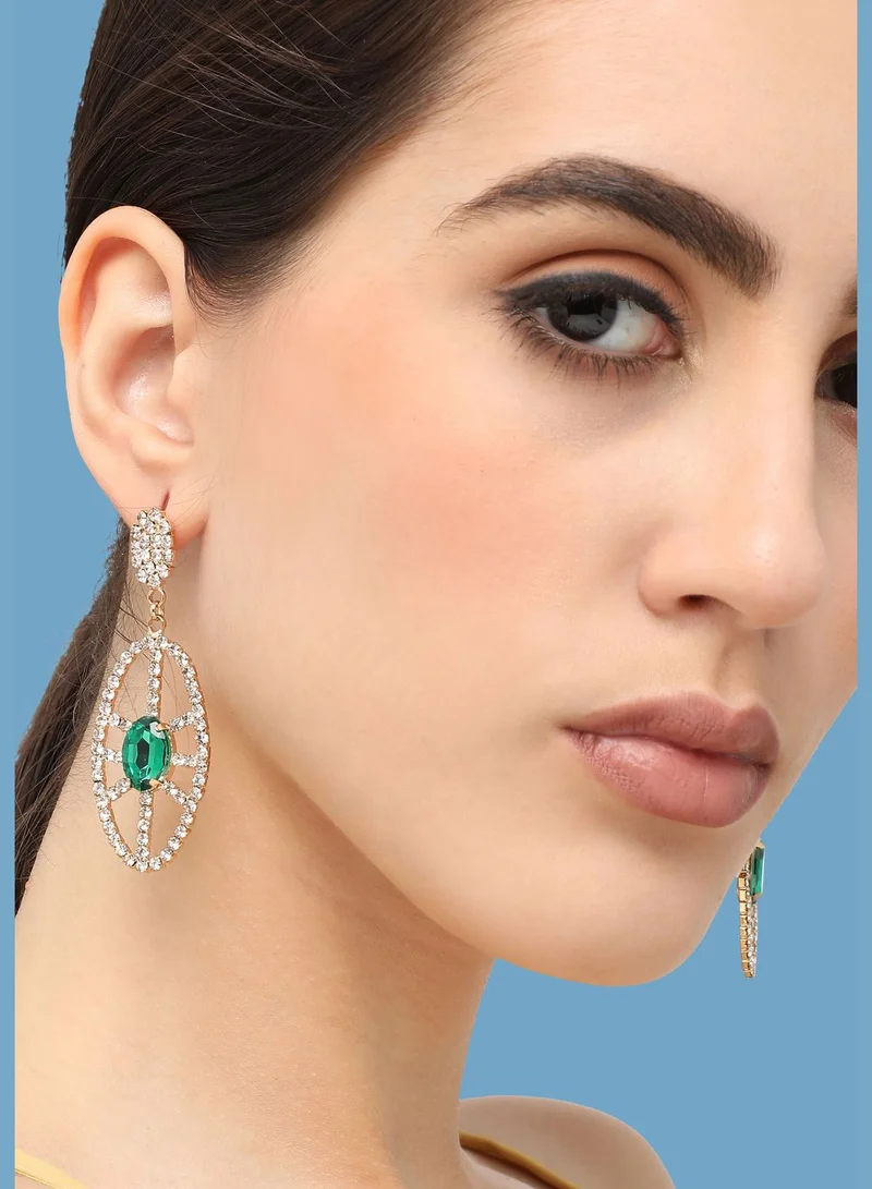سوهي اقراط متدلية مزينة باحجار مطلية بالذهب للحفلات للنساء