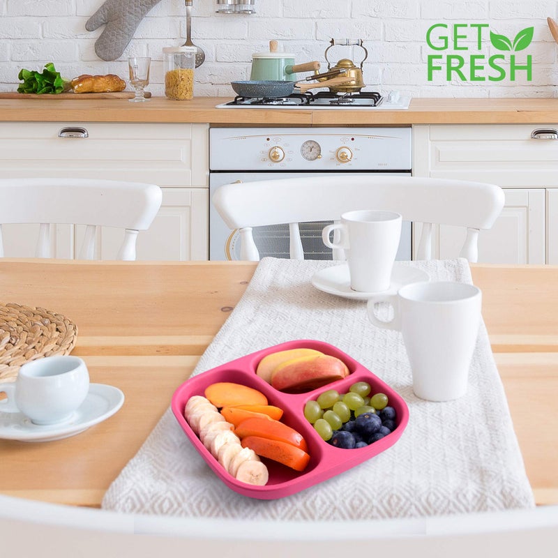 GET FRESH Bamboo Kids Divided Plates Set 2-Pack 3-Compartment Plates for Kids Meals Reusable Dinnerware - Image 5