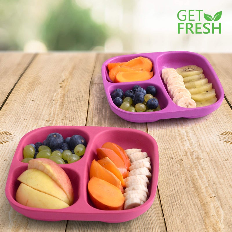 GET FRESH Bamboo Kids Divided Plates Set 2-Pack 3-Compartment Plates for Kids Meals Reusable Dinnerware - Image 4