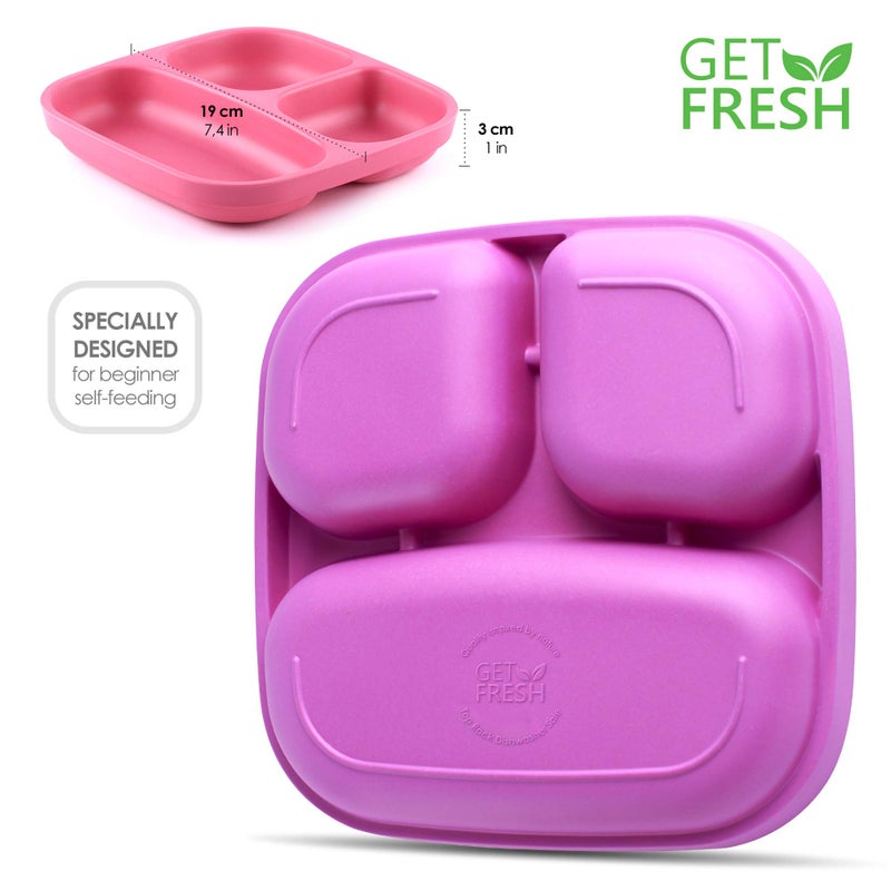 GET FRESH Bamboo Kids Divided Plates Set 2-Pack 3-Compartment Plates for Kids Meals Reusable Dinnerware - Image 3