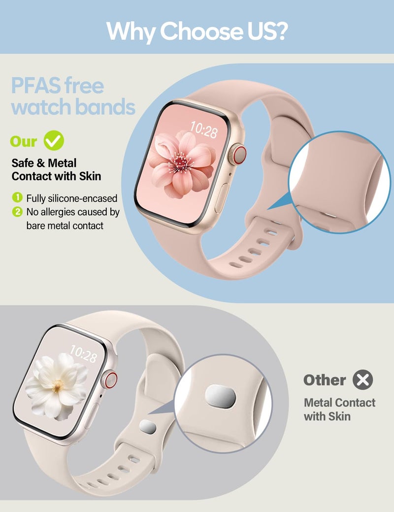 SuperNaNa Sport Silicone Band Compatible with Apple Watch Bands 40mm 38mm 41mm 44mm 45mm 42mm 49mm Women Men,Soft Wristband Waterproof Replacement Sport Strap for iWatch Bands Series 9 8 7 6 5 4 3 2 1 SE Ultra - Image 3