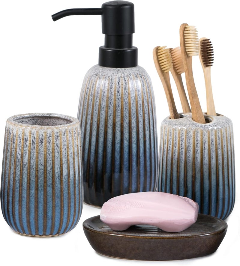 Kendiis Bathroom Accessories Sets Complete -Set 4 Pcs, Ceramic Bathroom Accessory Bath Ensemble Includes Soap Dispenser, Toothbrush Holder, Toothbrush Cup, Soap Dish for Modern Bathroom Home Decor - Image 1