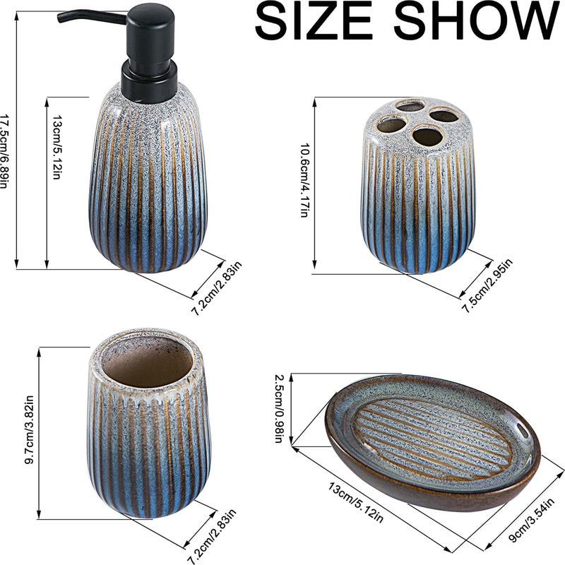 Kendiis Bathroom Accessories Sets Complete -Set 4 Pcs, Ceramic Bathroom Accessory Bath Ensemble Includes Soap Dispenser, Toothbrush Holder, Toothbrush Cup, Soap Dish for Modern Bathroom Home Decor - Image 5