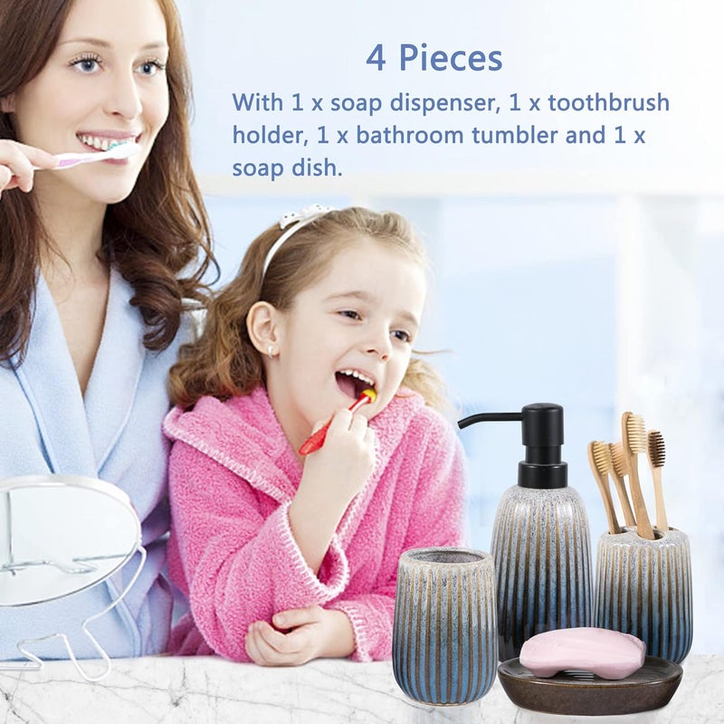 Kendiis Bathroom Accessories Sets Complete -Set 4 Pcs, Ceramic Bathroom Accessory Bath Ensemble Includes Soap Dispenser, Toothbrush Holder, Toothbrush Cup, Soap Dish for Modern Bathroom Home Decor - Image 2