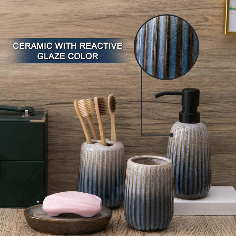 Kendiis Bathroom Accessories Sets Complete -Set 4 Pcs, Ceramic Bathroom Accessory Bath Ensemble Includes Soap Dispenser, Toothbrush Holder, Toothbrush Cup, Soap Dish for Modern Bathroom Home Decor - Image 3