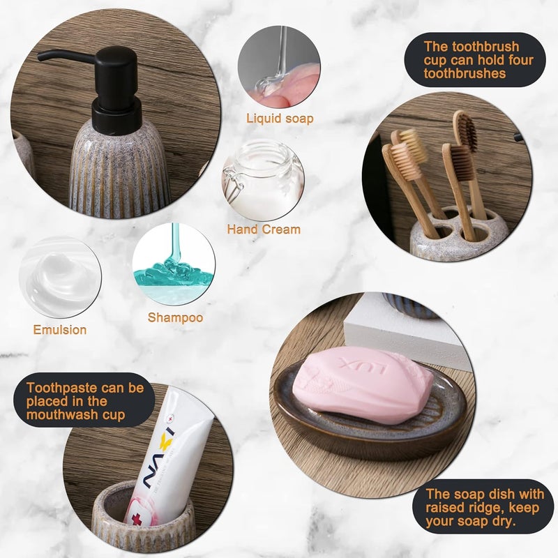 Kendiis Bathroom Accessories Sets Complete -Set 4 Pcs, Ceramic Bathroom Accessory Bath Ensemble Includes Soap Dispenser, Toothbrush Holder, Toothbrush Cup, Soap Dish for Modern Bathroom Home Decor - Image 4