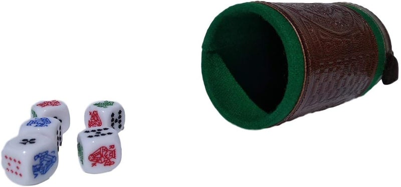 marquez Cup Poker dice Game Set with Cup Leather Lined (cubilete)…Brown - Image 2