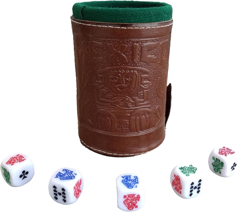 marquez Cup Poker dice Game Set with Cup Leather Lined (cubilete)…Brown - Image 1