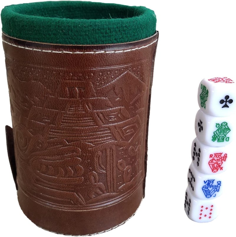 marquez Cup Poker dice Game Set with Cup Leather Lined (cubilete)…Brown - Image 5