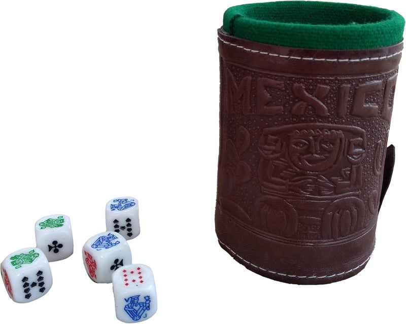 marquez Cup Poker dice Game Set with Cup Leather Lined (cubilete)…Brown - Image 4