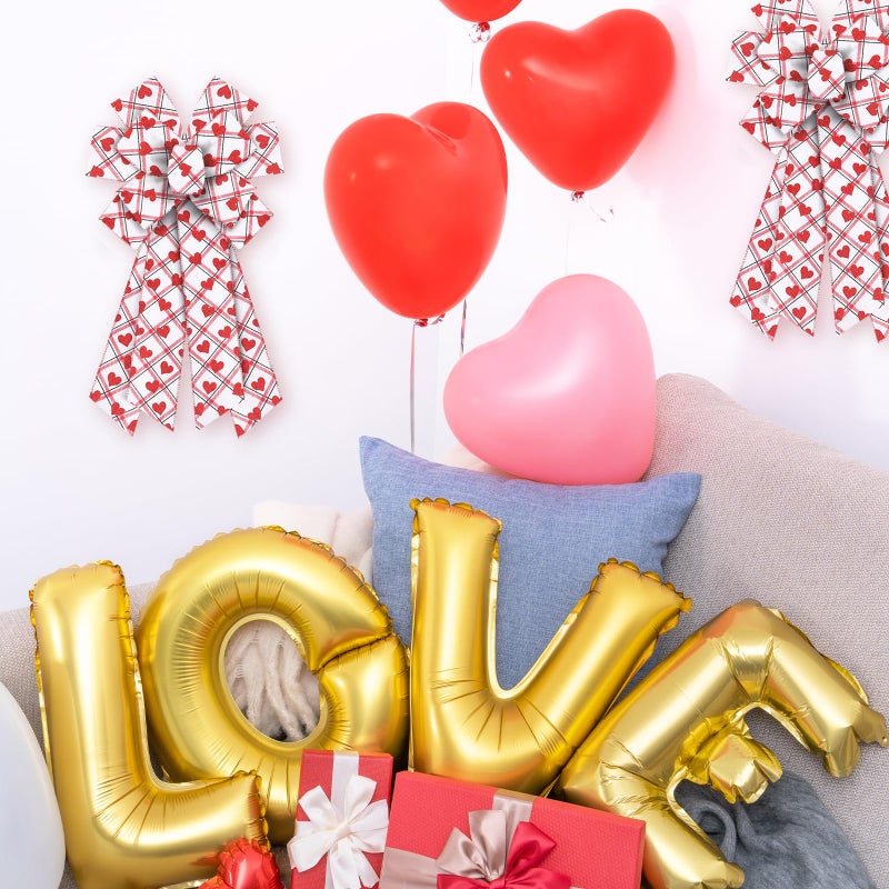 Habbiful 2.5"Ã—10 Yards Valentine's Day Wired Ribbon Glitter Red Love Heart Ribbon for Crafts Wreath Bows Wrapping White Red Plaid Ribbon for Valentines Wedding Anniversary Party Decoration - Image 4