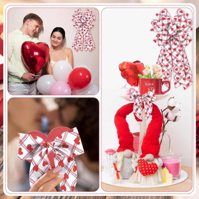 Habbiful 2.5"Ã—10 Yards Valentine's Day Wired Ribbon Glitter Red Love Heart Ribbon for Crafts Wreath Bows Wrapping White Red Plaid Ribbon for Valentines Wedding Anniversary Party Decoration - Image 5