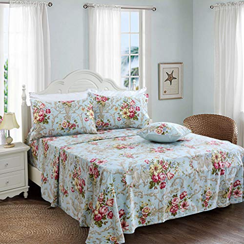 FADFAY Shabby Floral Bedding Elegant Peony Sheets Set Luxury Bedding Collections 800 Thread Count 100% Egyptian Cotton Deep Pocket, 4 Piece-California King Size - Image 4