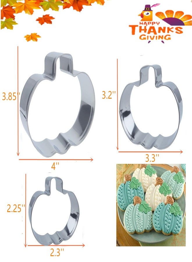 Q-BAKER 3 PCS Fall Pumpkin Cookie Cutters, 3.85", 3.2", 2.25"Halloween Thanksgiving Cookie Cutters for Harvest Holiday Decoration Party Supplies - Image 2