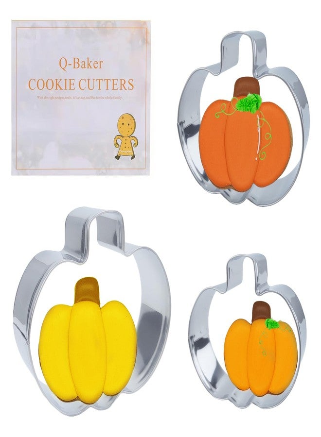 Q-BAKER 3 PCS Fall Pumpkin Cookie Cutters, 3.85", 3.2", 2.25"Halloween Thanksgiving Cookie Cutters for Harvest Holiday Decoration Party Supplies - Image 1