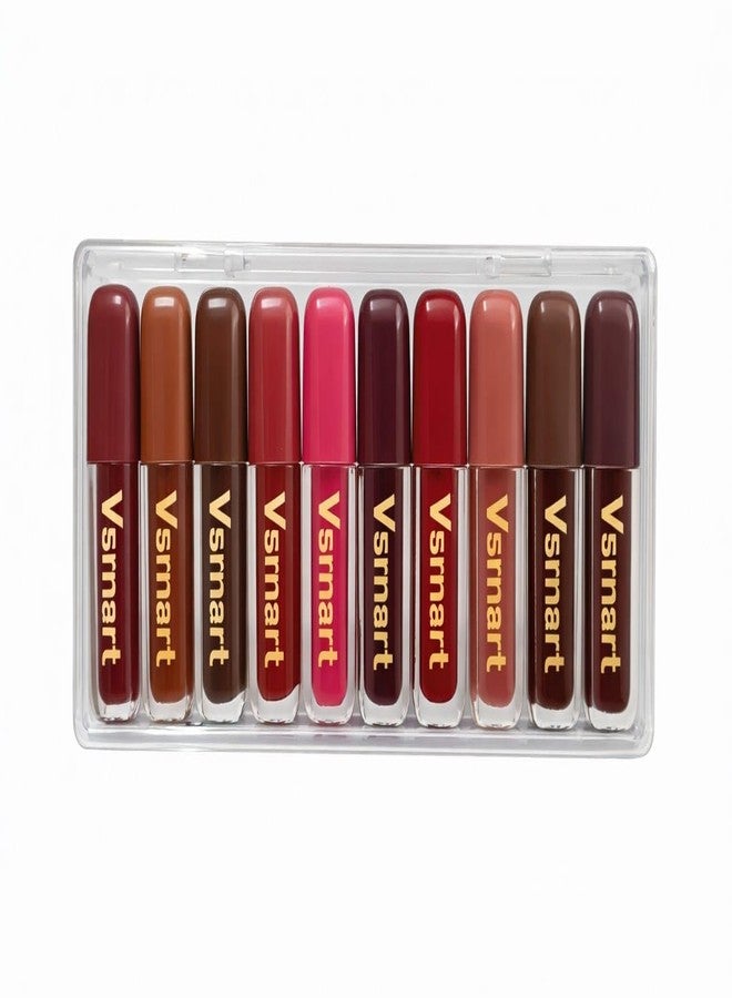 في سمارت مجموعة أحمر شفاه VSmart Super Color Matte - عبوة من 10 قطع، لون مخملي مطفي عالي الصبغة، يدوم طويلاً ومقاوم للماء، مع علبة أنيقة بتصميم هندسي مميز. - Image 1