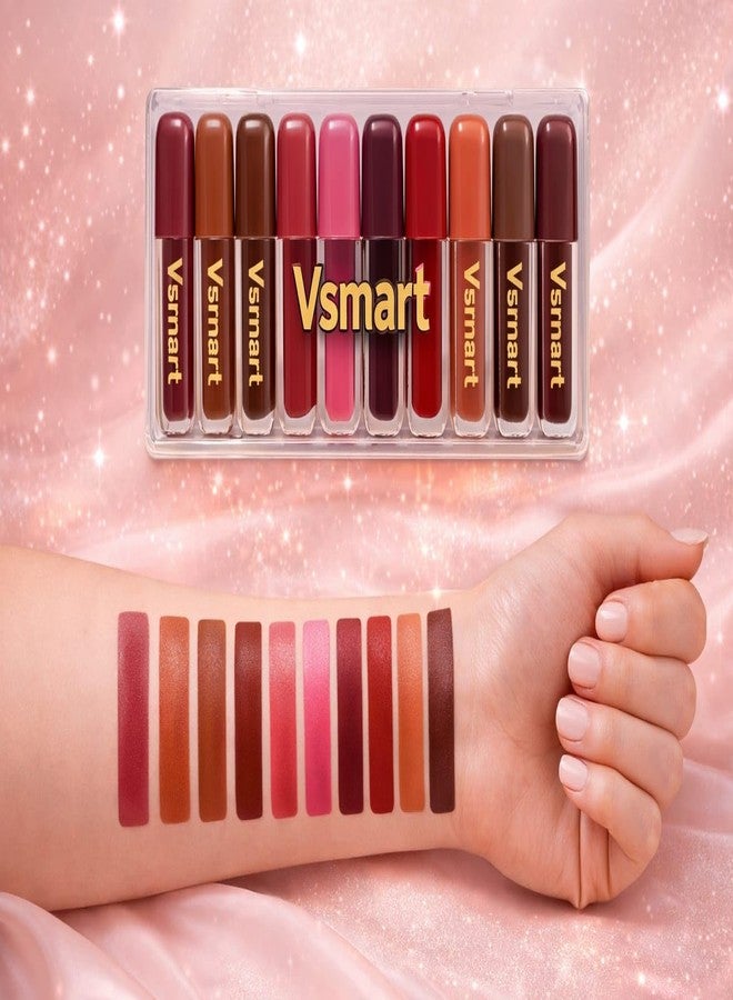 في سمارت مجموعة أحمر شفاه VSmart Super Color Matte - عبوة من 10 قطع، لون مخملي مطفي عالي الصبغة، يدوم طويلاً ومقاوم للماء، مع علبة أنيقة بتصميم هندسي مميز. - Image 2