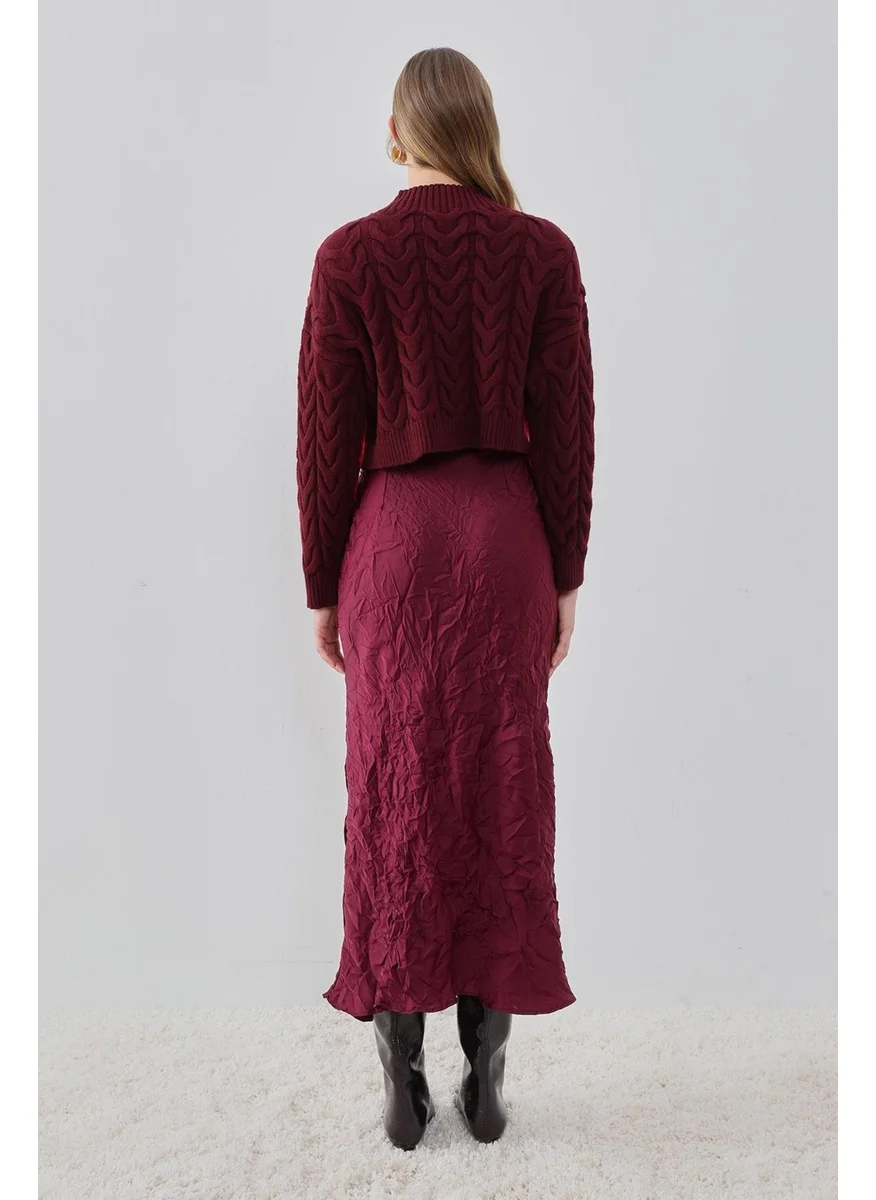 Pieces Of Melon Claret Red Crash Midi Satin Skirt