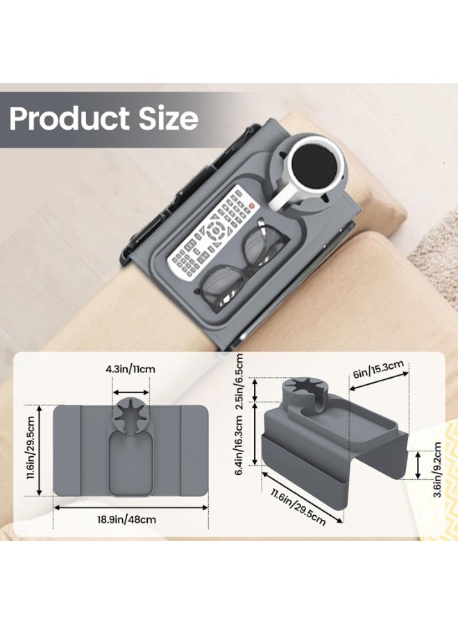 Premium Silicone Sofa Armrest Organizer, Cup Holder Caddy with Storage Pockets, Anti-Slip Couch Tray, Gray - Image 3