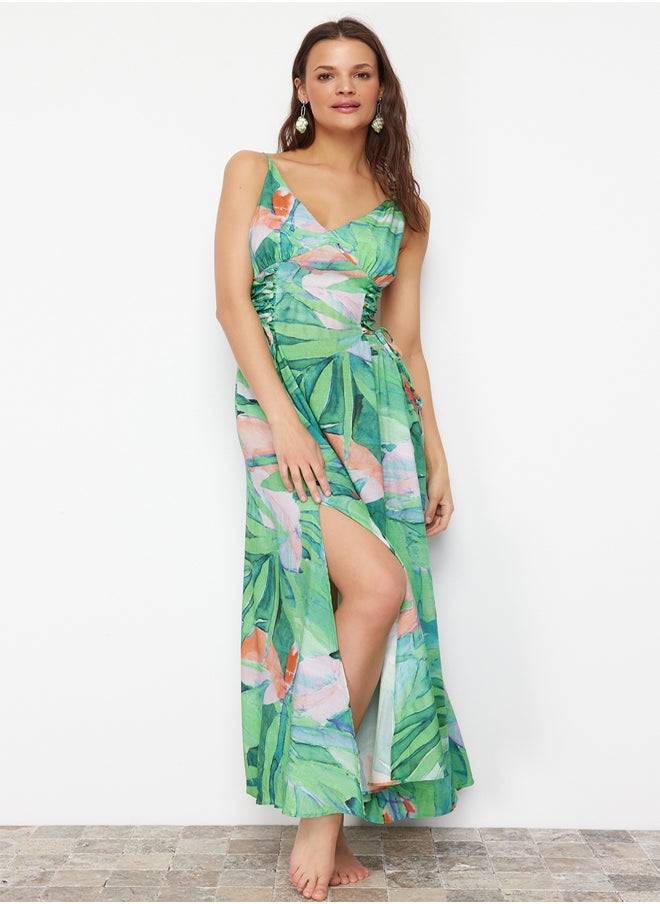 trendyol Floral Pattern Maxi Woven Beach Dress TBESS24EL00098  - Image 2
