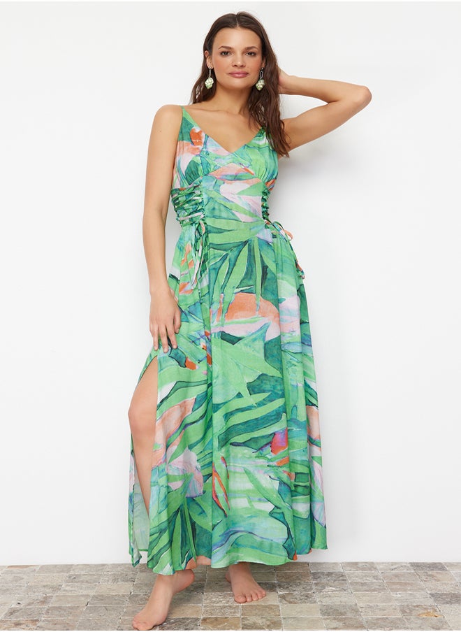 trendyol Floral Pattern Maxi Woven Beach Dress TBESS24EL00098  - Image 3